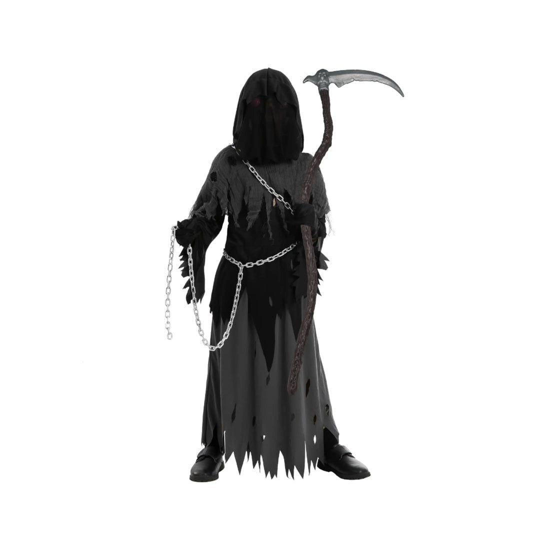 Kids' Halloween Costume Grim Reaper Hooded Robe Set With Glowing Eyes And Complete Scythe - Image 8