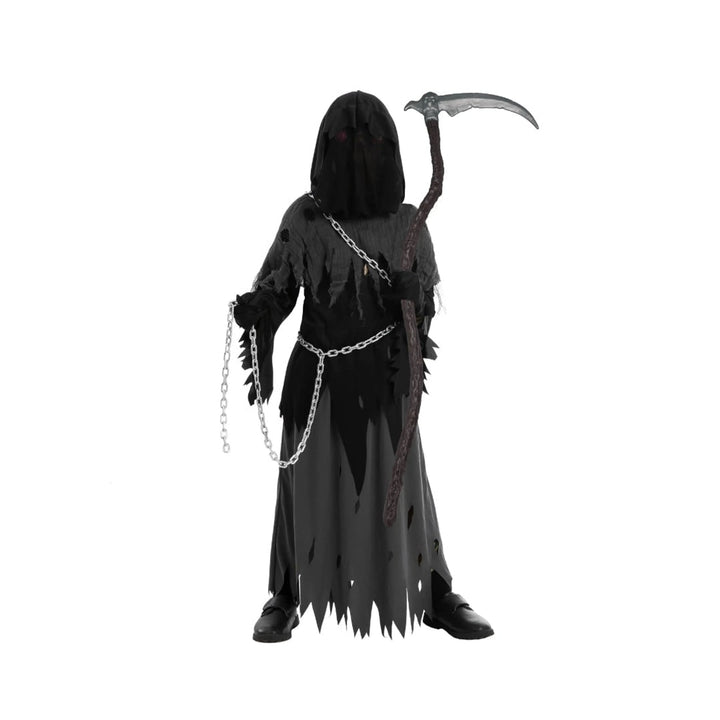 Kids' Halloween Costume Grim Reaper Hooded Robe Set With Glowing Eyes And Complete Scythe - Image 8