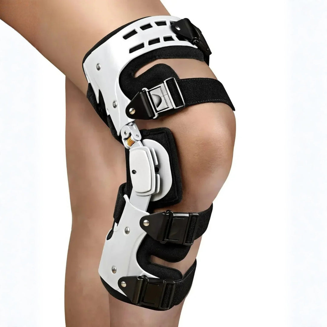 Knee Support Hinged Brace With Adjustable Straps For Stabilization White Black - Image 1