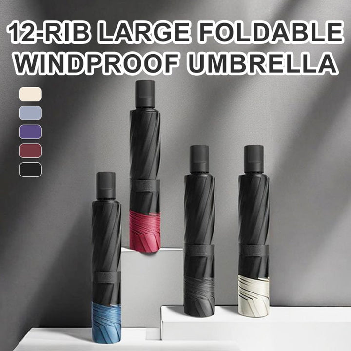 Large Coverage Umbrella With 12-Rib Wind-Resistant Construction And Reverse Folding Design - Image 1
