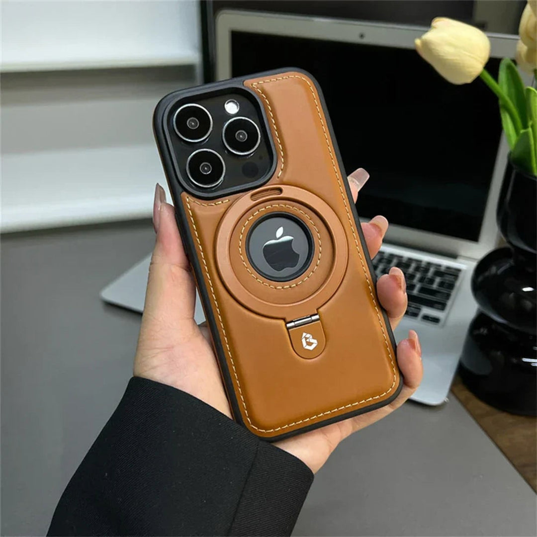 Leather Magsafe Case With Fold-Out Ring Stand - Image 1