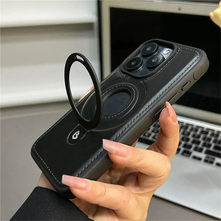 Leather Magsafe Case With Fold-Out Ring Stand - Image 4