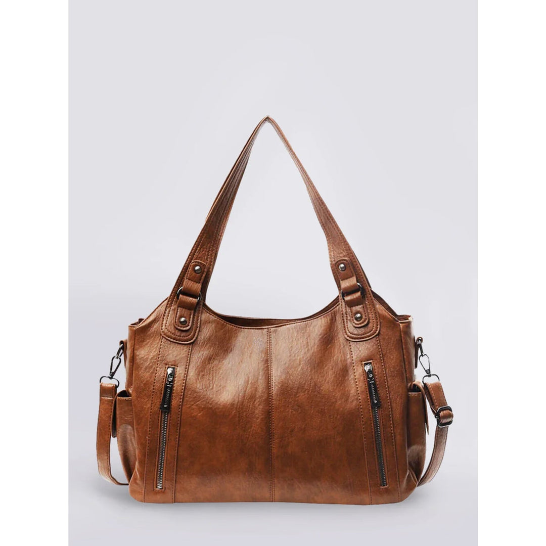Leather Shoulder Bag with Structured Silhouette and Flap Closure - Image 1