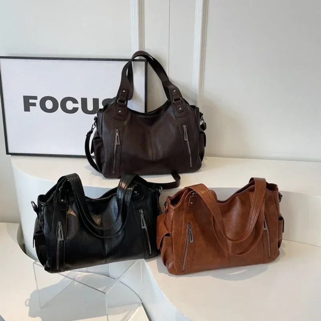 Leather Shoulder Bag with Structured Silhouette and Flap Closure - Image 2