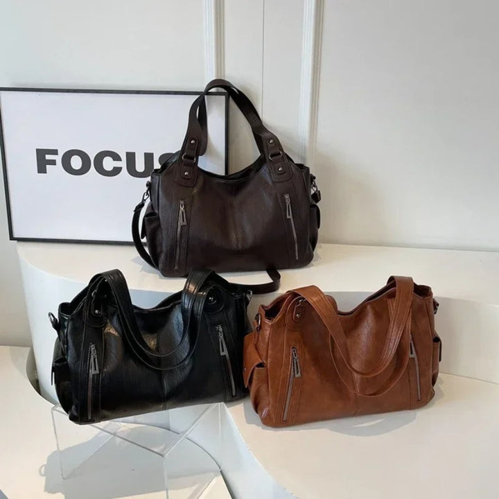 Leather Shoulder Bag with Structured Silhouette and Flap Closure - Image 2
