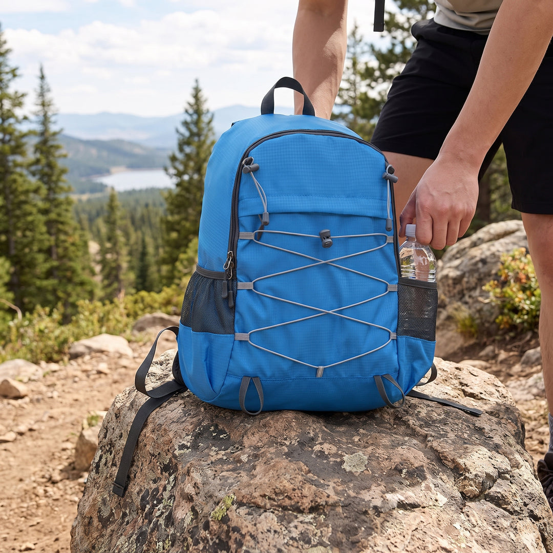 Lightweight Backpack with Adjustable Compact Design and Cord-Closure - in-use