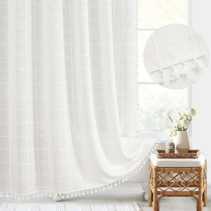 Linen Shower Curtain With Tassel Trim - Image 4