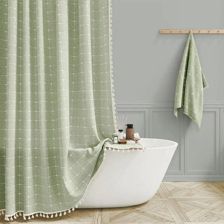 Linen Shower Curtain With Tassel Trim - Image 5