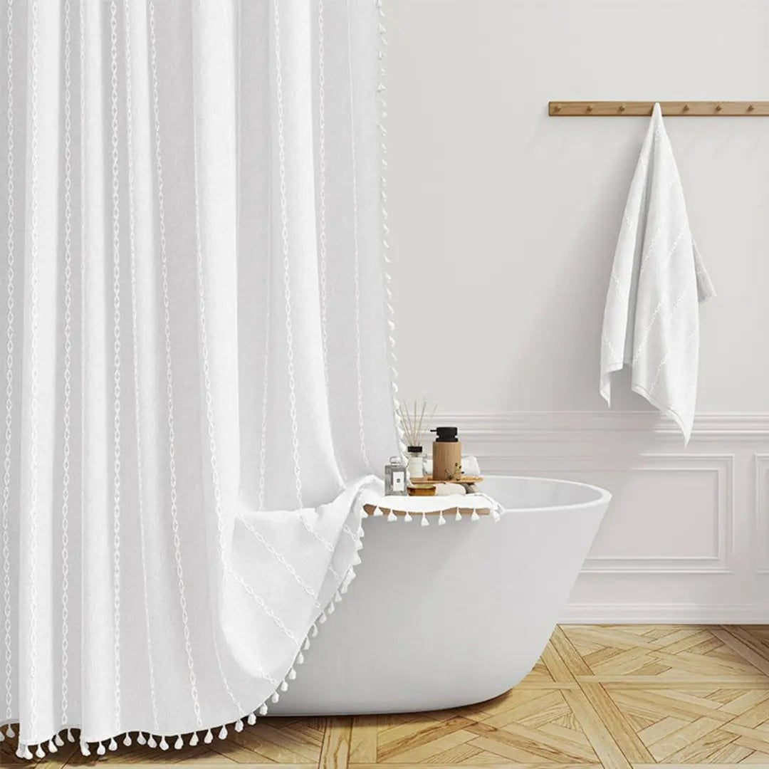 Linen Shower Curtain With Tassel Trim - Image 6