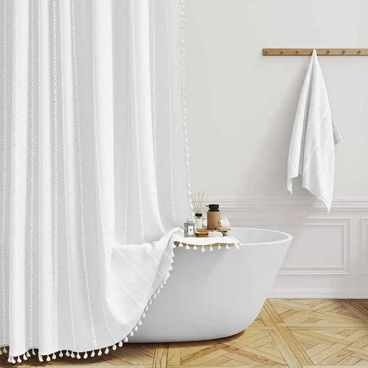 Linen Shower Curtain With Tassel Trim - Image 6