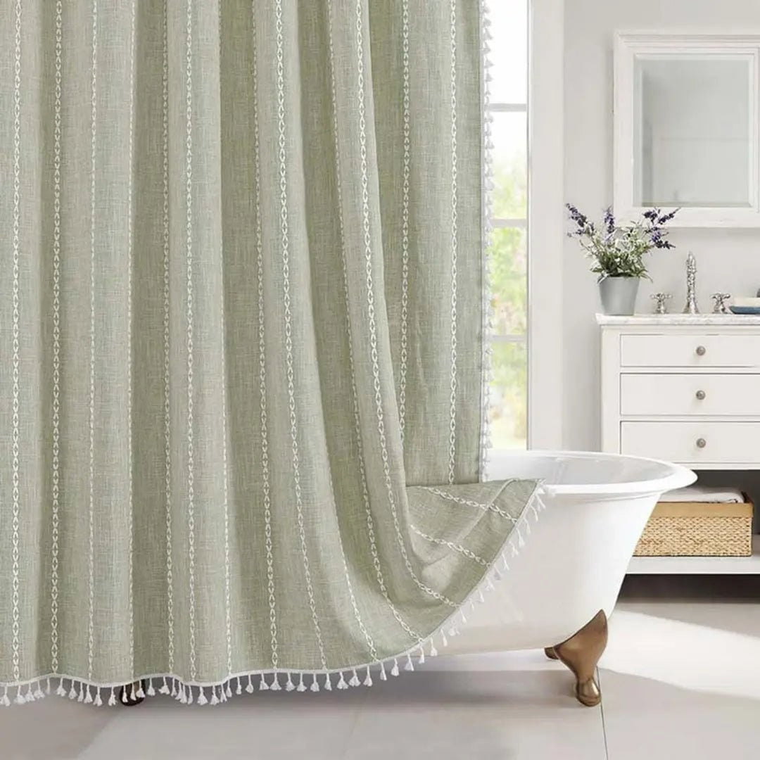 Linen Shower Curtain With Tassel Trim - Image 7