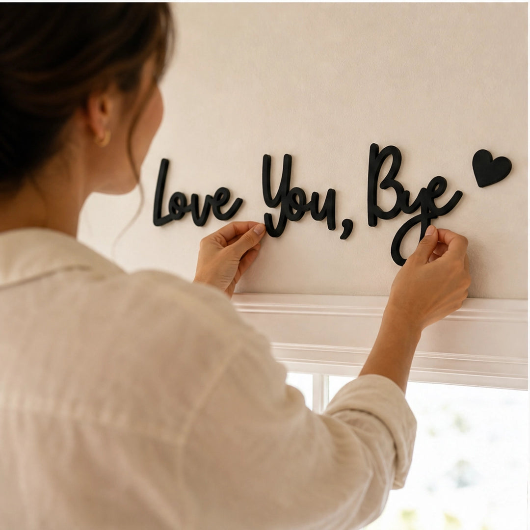Love You Bye No-Drill Wooden Entryway Sign With Real Wood Carved Script - Image 5