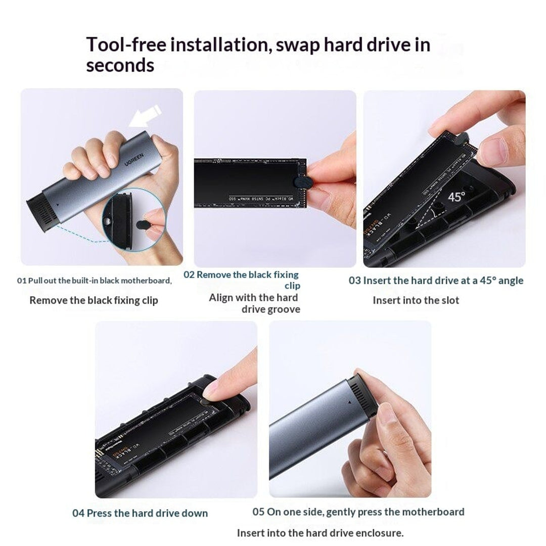 M.2 Nvme Ssd Enclosure Aluminum Casing With Sliding Mechanism For USB C External Drive Up To 1000mb S Transfer Speed - Image 3