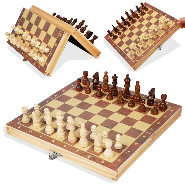 Magnetic Wooden Folding Chess Board With Solid Wood Pieces High-End Puzzle Game - Image 4