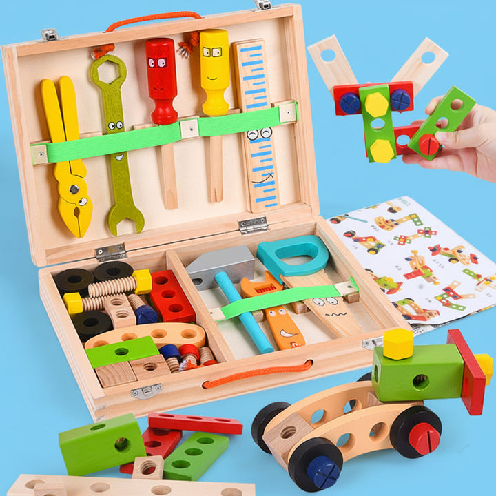 Wooden Kids Tool Set – 35-Piece Montessori Construction Toy with Toolbox