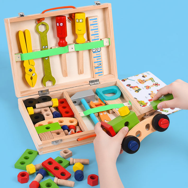 Kids Tool Set Wooden Construction Toy Kit with Toolbox - 35 Pieces