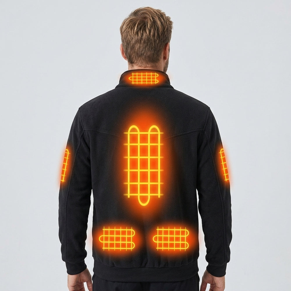 Men's Heated Fleece Jacket With Stand Collar And Full Zip Electric Heating Zones - Image 2