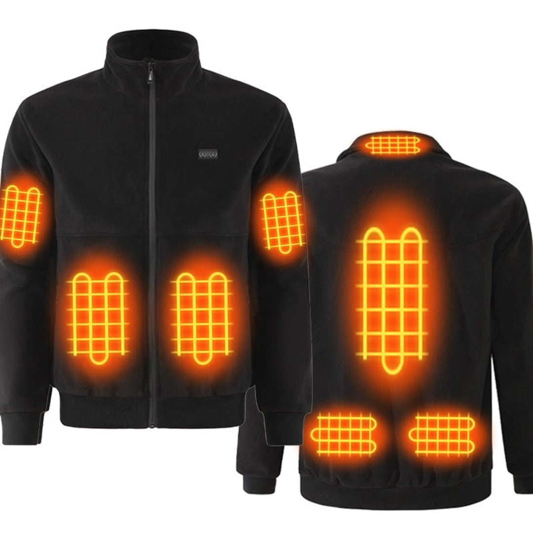 Men's Heated Fleece Jacket With Stand Collar And Full Zip Electric Heating Zones - Image 4