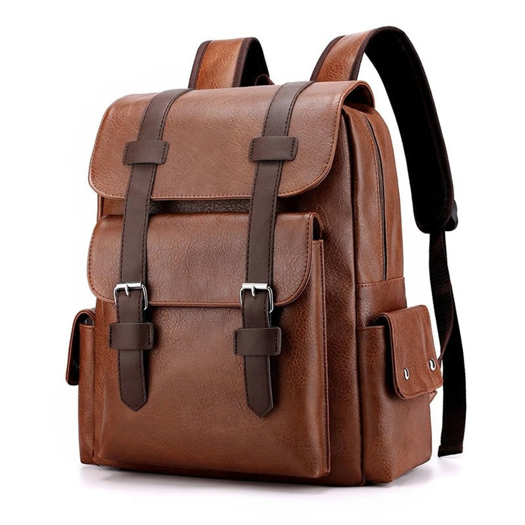 Men's Office Backpack with Streamlined Profile and PU Leather - Image 3
