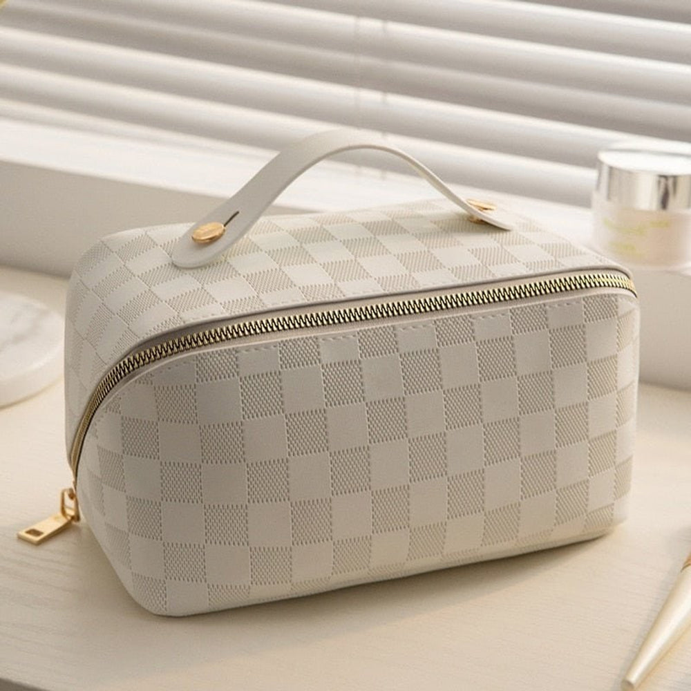 Minimalistic Synthetic Leather Cosmetic Bag With Organizer And Handle - Image 1
