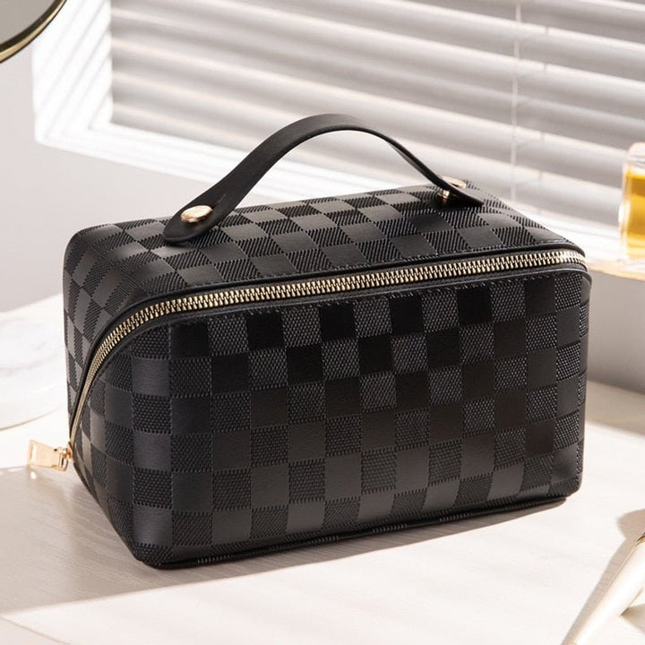 Minimalistic Synthetic Leather Cosmetic Bag With Organizer And Handle - Image 7