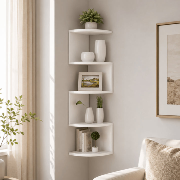 Multi-Tiered Corner Wall Shelf With Painted Mdf Wood Finish - Image 1