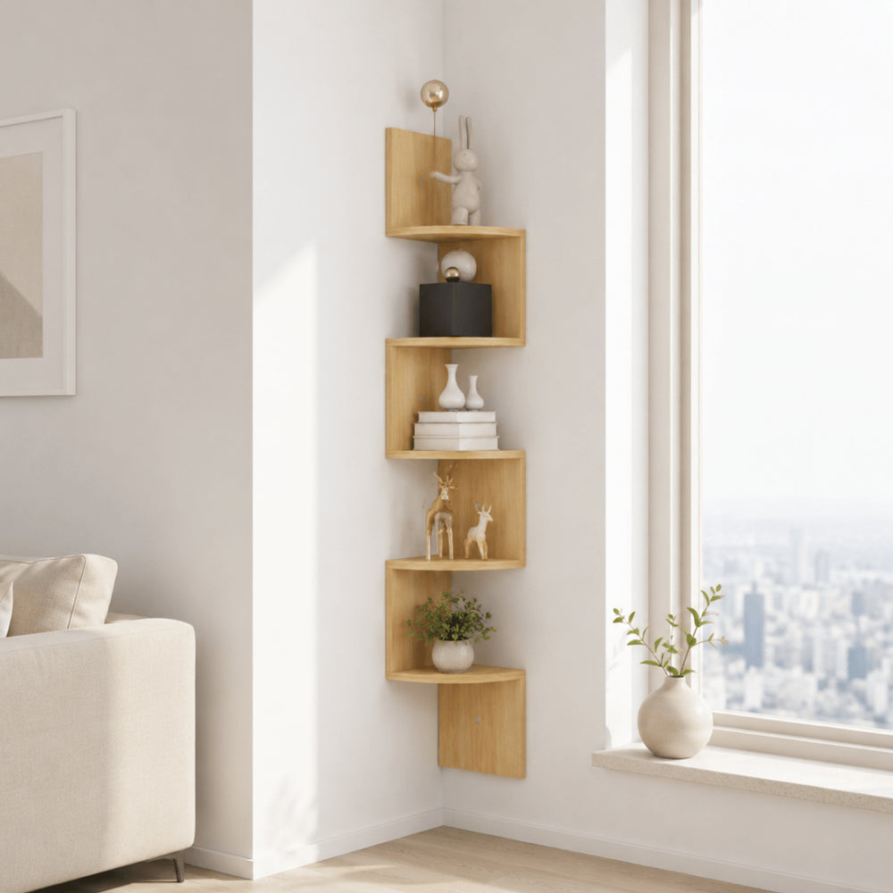 Multi-Tiered Corner Wall Shelf With Painted Mdf Wood Finish - Image 2