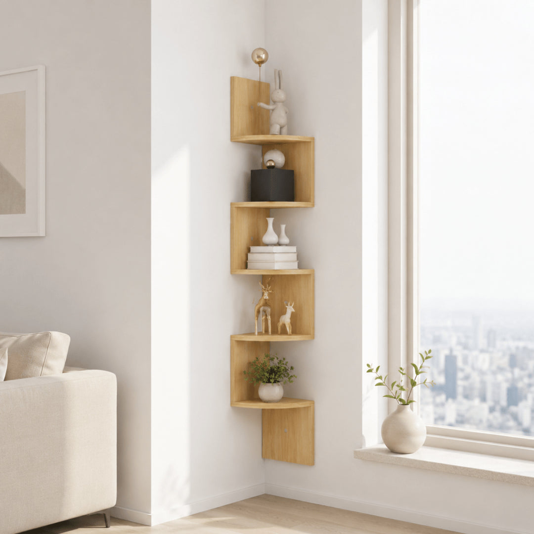 Multi-Tiered Corner Wall Shelf With Painted Mdf Wood Finish - Image 2