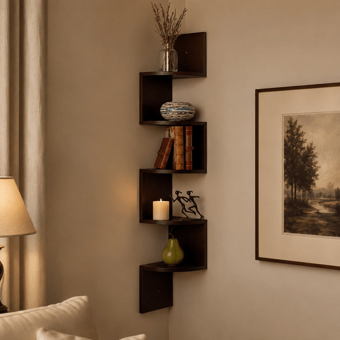 Multi-Tiered Corner Wall Shelf With Painted Mdf Wood Finish - Image 3