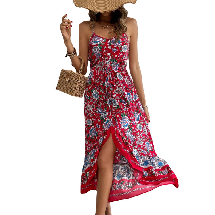 Printed Dress with Flattering Asymmetric Skirt and Sleeveless Cut - Image 2