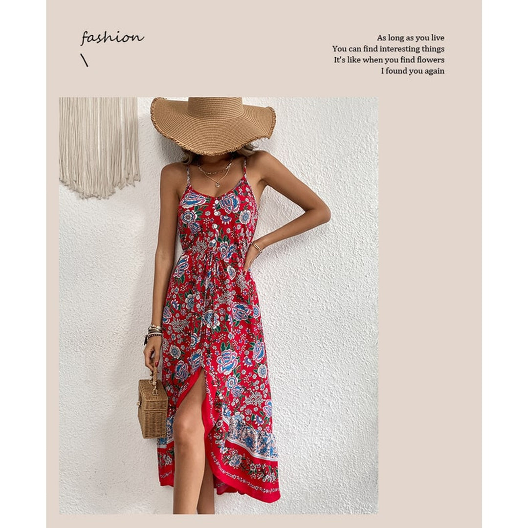 Printed Dress with Flattering Asymmetric Skirt and Sleeveless Cut - Image 3