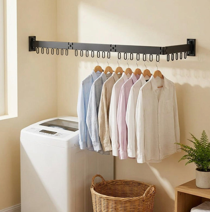 Retractable Drying Rack Folding Wall-Mount Hanger With Multiple Hooks For Clothes Drying - Image 17
