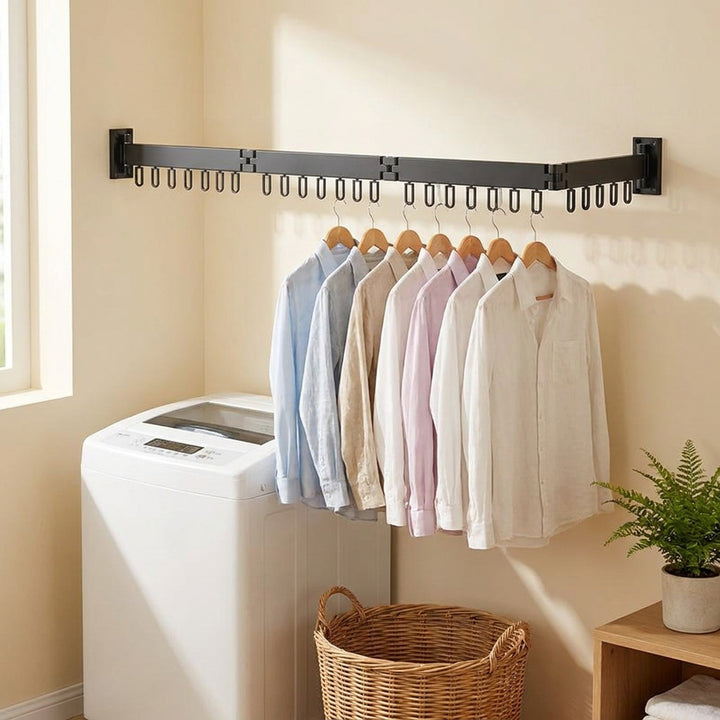 Retractable Drying Rack Folding Wall-Mount Hanger With Multiple Hooks For Clothes Drying - Image 2