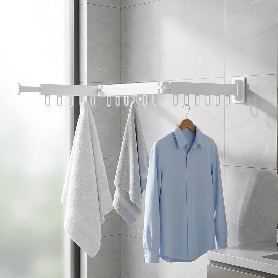 Retractable Drying Rack Folding Wall-Mount Hanger With Multiple Hooks For Clothes Drying - Image 4