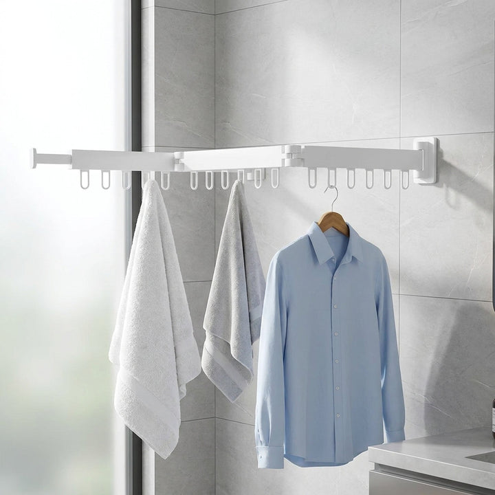Retractable Drying Rack Folding Wall-Mount Hanger With Multiple Hooks For Clothes Drying - Image 4