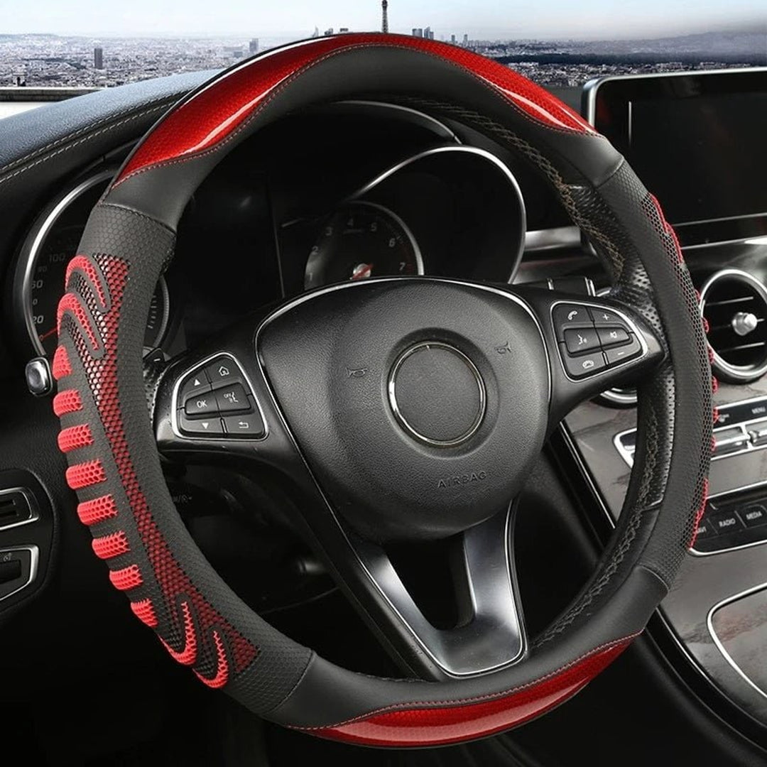 Roadgrip Honeycomb Steering Wheel Cover Non-Slip Ergonomic Synthetic Leather For A Secure Comfortable Drive - Image 1