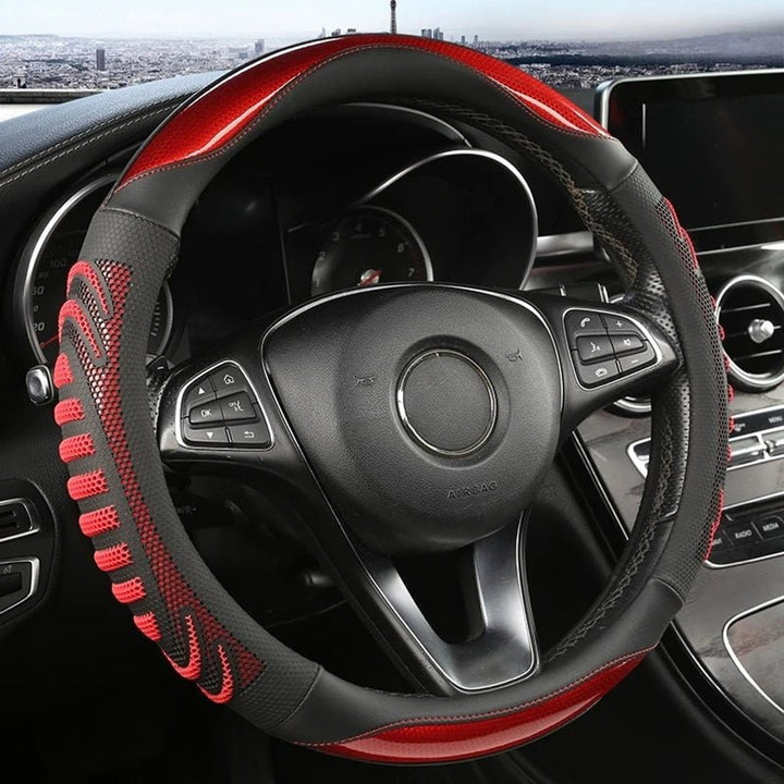 Roadgrip Honeycomb Steering Wheel Cover Non-Slip Ergonomic Synthetic Leather For A Secure Comfortable Drive - Image 1