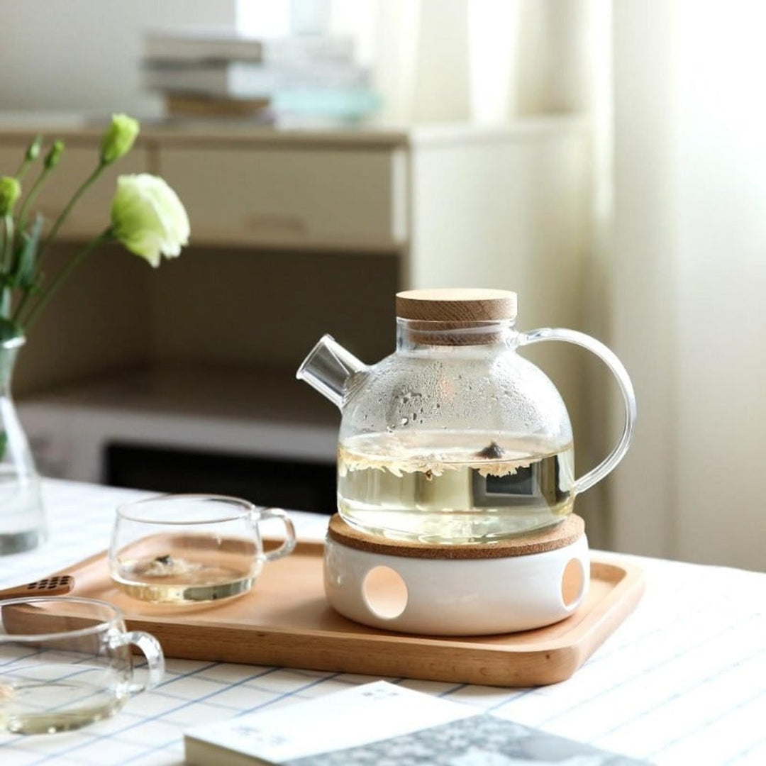 Scandinavian Glass Teapot Set With Wooden Lid - Image 1