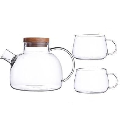 Scandinavian Glass Teapot Set With Wooden Lid - Image 2