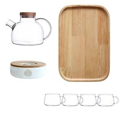 Scandinavian Glass Teapot Set With Wooden Lid - Image 4