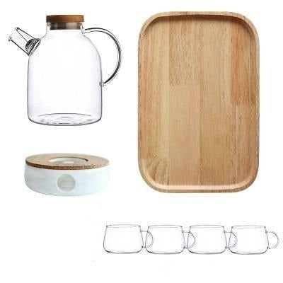 Scandinavian Glass Teapot Set With Wooden Lid - Image 5