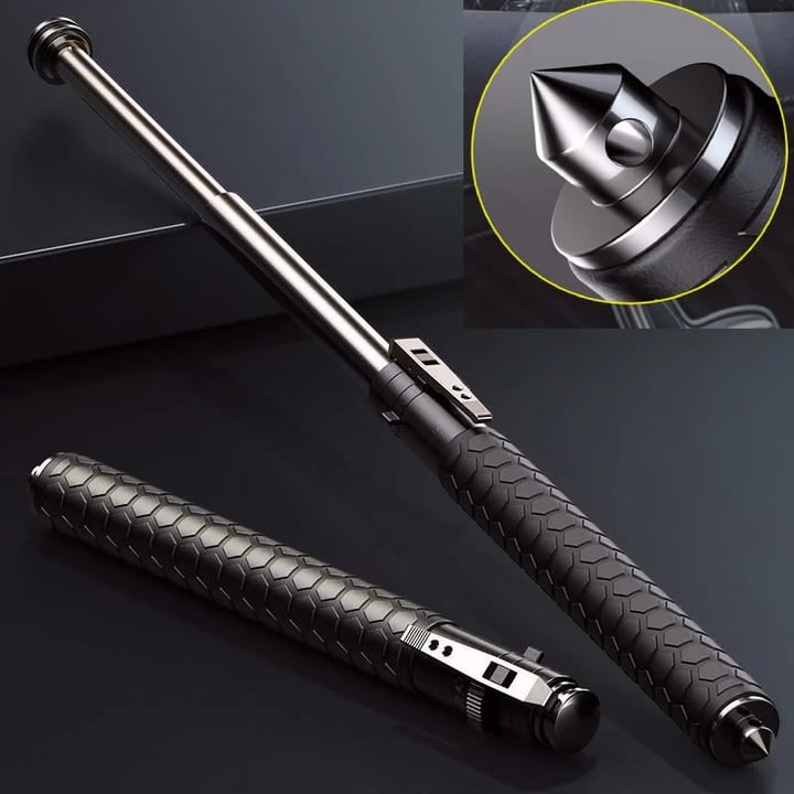 Self Defense Walking Stick Retractable Telescopic Baton With Textured Grip And Pointed Glass Breaker End - Image 1