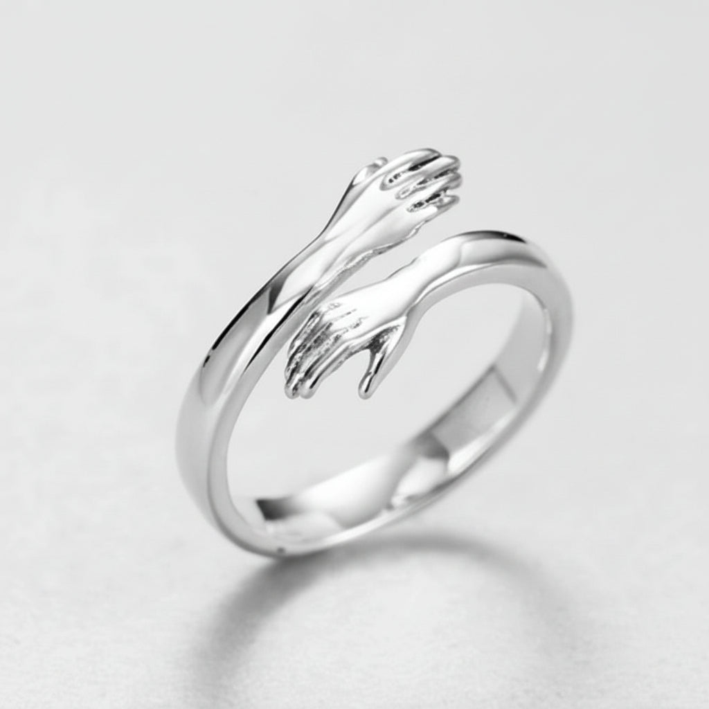 Anello Regolabile Design Abbraccio Fascia Aperta Gioiello Regalo d'Amore
