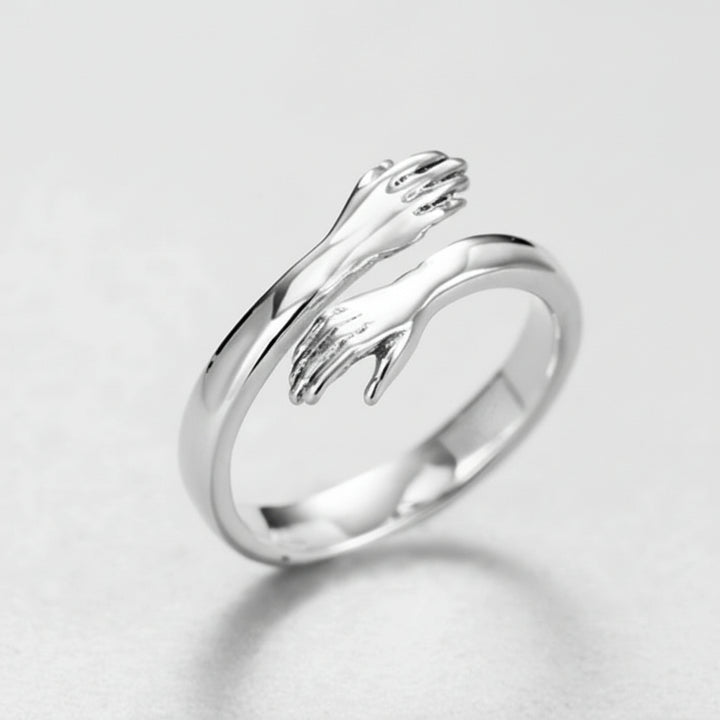Anello Regolabile Design Abbraccio Fascia Aperta Gioiello Regalo d'Amore