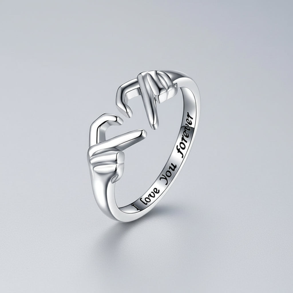Anello Regolabile Design Abbraccio Fascia Aperta Gioiello Regalo d'Amore