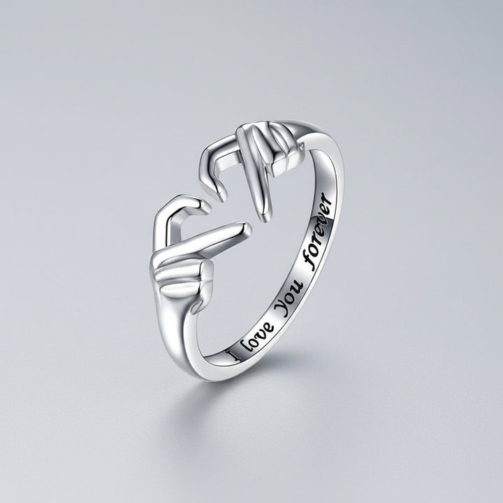 Anello Regolabile Design Abbraccio Fascia Aperta Gioiello Regalo d'Amore