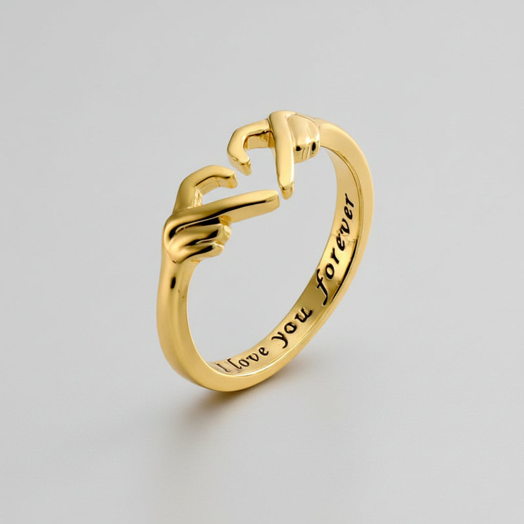 Anello Regolabile Design Abbraccio Fascia Aperta Gioiello Regalo d'Amore