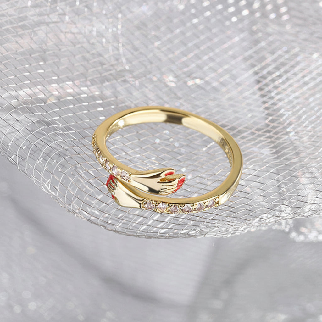 Anello Regolabile Design Abbraccio Fascia Aperta Gioiello Regalo d'Amore