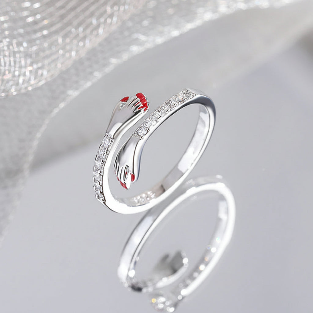 Anello Regolabile Design Abbraccio Fascia Aperta Gioiello Regalo d'Amore