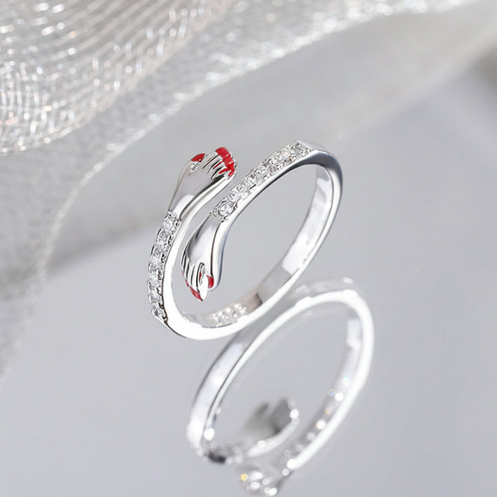 Anello Regolabile Design Abbraccio Fascia Aperta Gioiello Regalo d'Amore